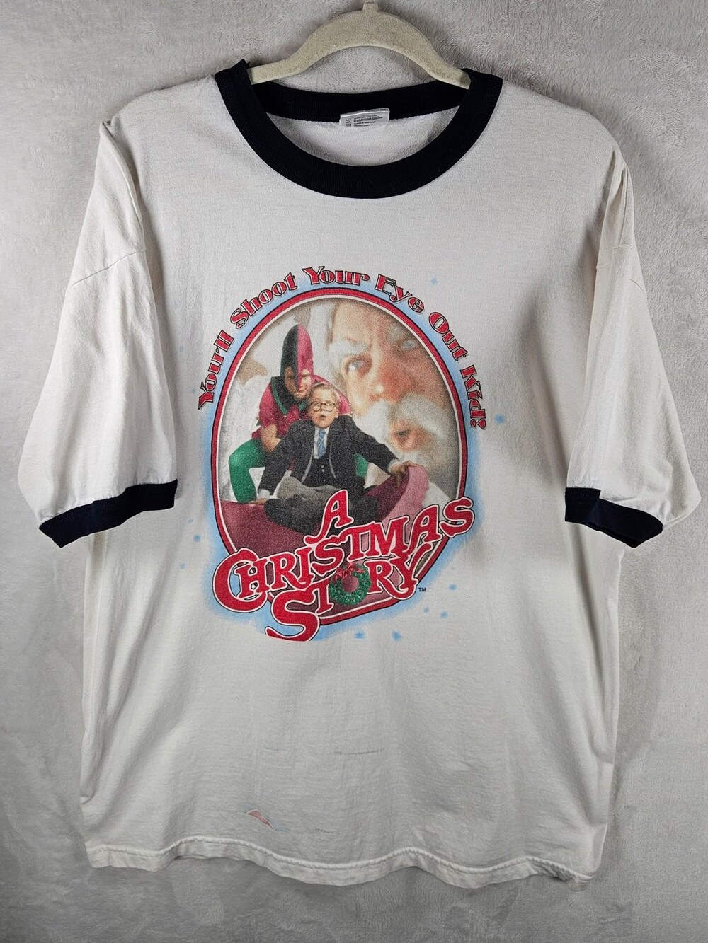 Thunder Creek A Christmas Story Ringer T-Shirt White Navy Size XL *Fits As Large
